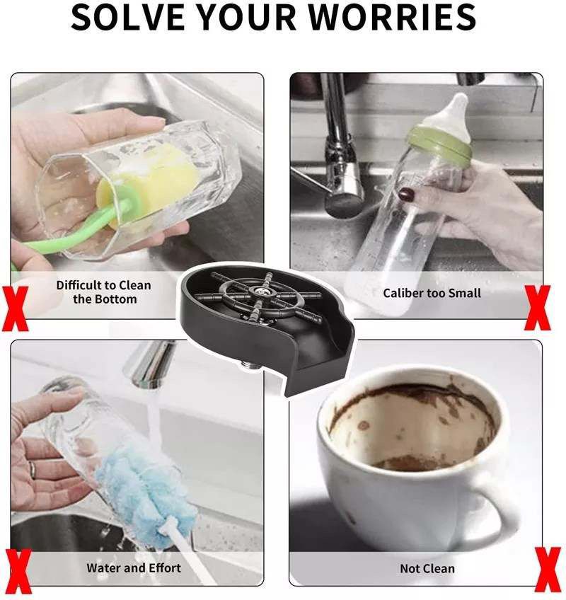 SKADE Kitchen Aink Faucet Bottle Washer,Faucet Glass Washer Cleaner Accessories,Quick Rinser for Baby Bottle,Bar Glass Rinser,Kitchen Sink Automatic Flushing Device, Kitchen Sink Accessories